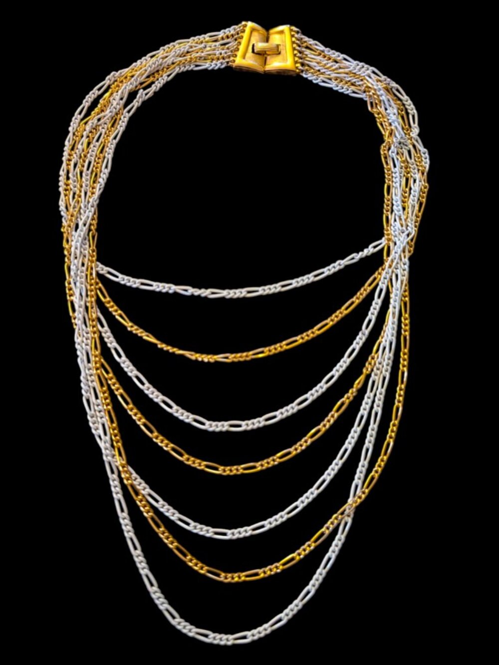 Vintage Crown Trifari Multi Strand Gold White Chain Approx 17.75" Necklace